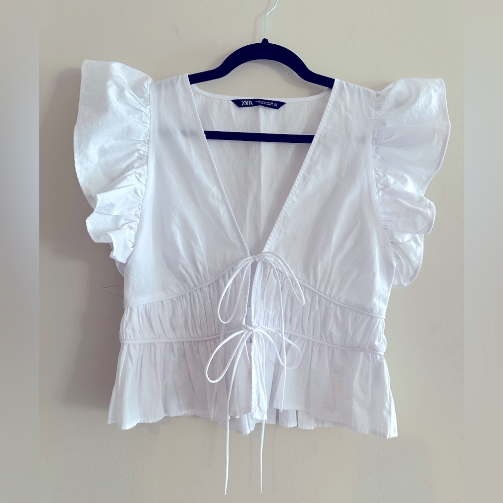 ZARA - White Cropped Blouse